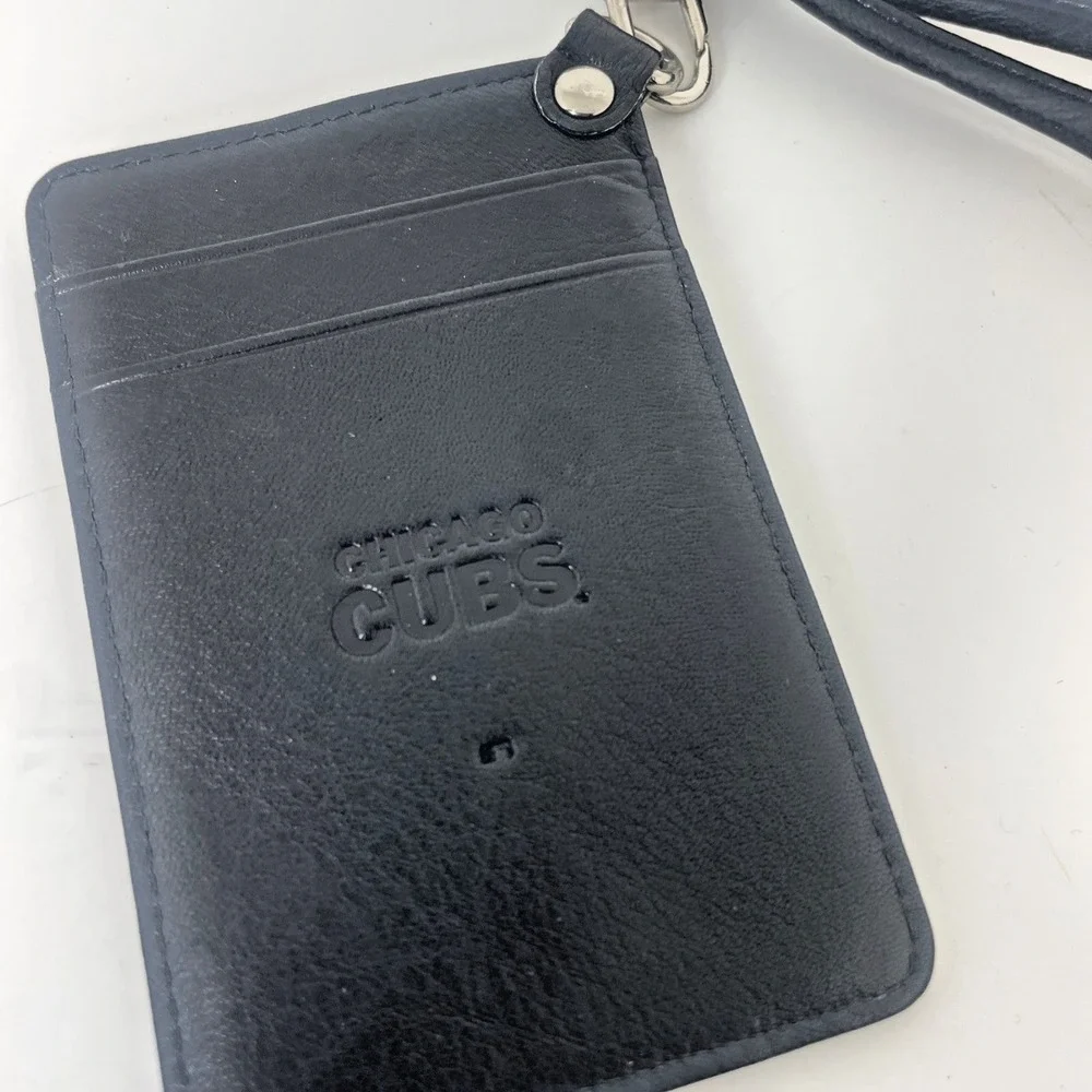 Chicago‎ Cubs Black Leather ID Card Holder Lanyard Wallet